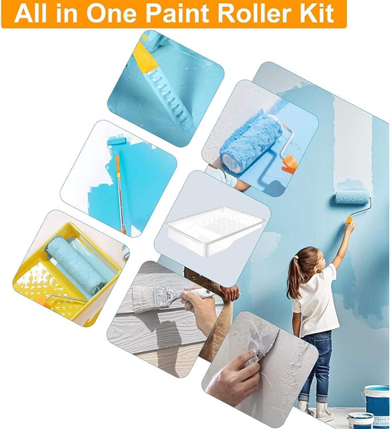 22-Piece Paint Roller Kit with Non-Slip Tray, 4"/9" Painting Rollers, 38-140cm Retractable Pole, House Paint Brushes Set for Professional Painting
