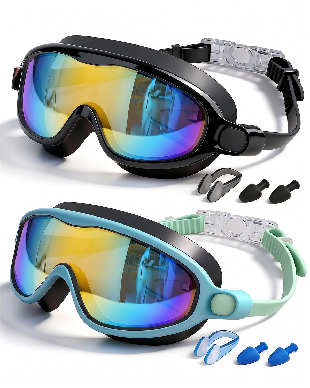 Kids Swimming Goggles 2 Pack, Anti Fog&UV Swim Goggles for Boys Girls, No Leak Pool Beach Essentials for kid 3-14