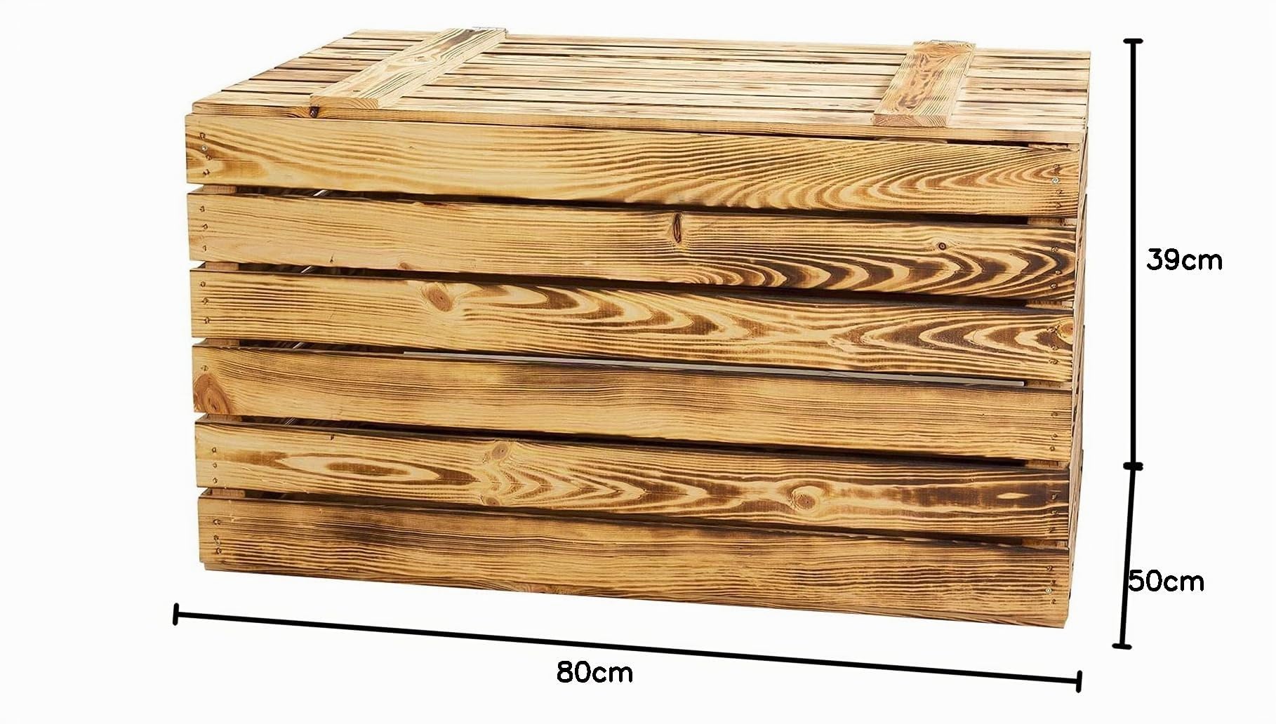 Holzkiste mit Deckel groß geflammt 80x50x39 cm