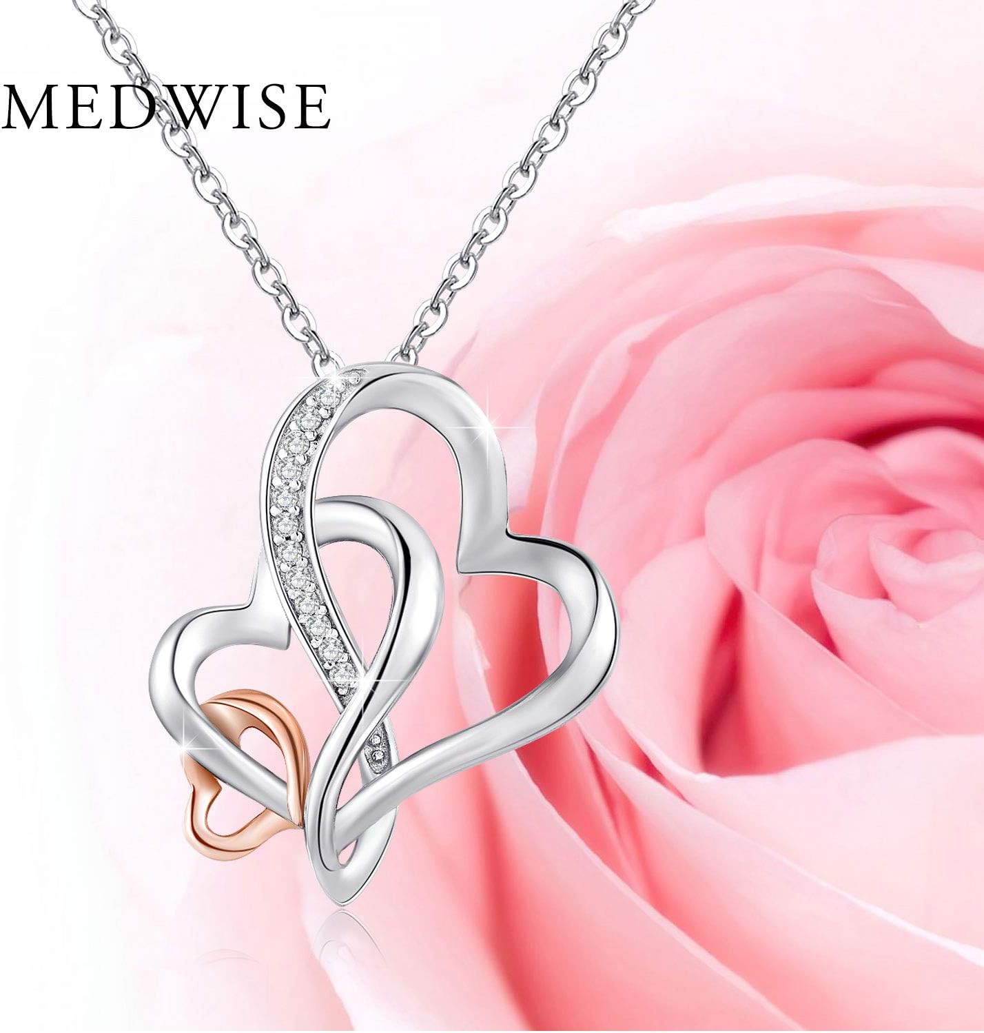 MEDWISE Three Generations Necklace for Grandma Gifts Jewelry S925 Sterling Silver Grandmother Mom Granddaughter Mother's Day Necklace Jewelry Birthday Gifts Rose Gold/Golden Tone Infinity Love - Image 3