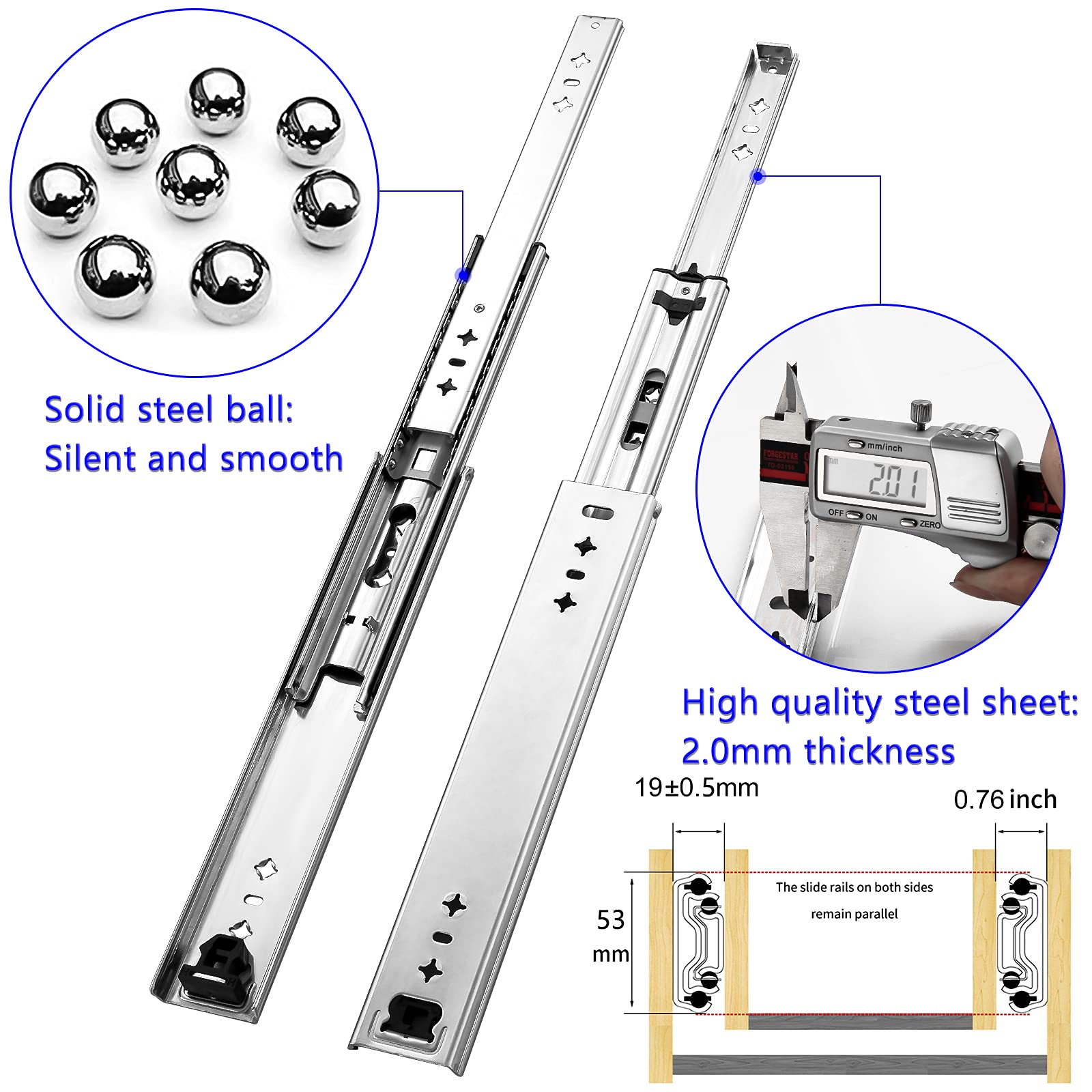 Buy AOLISHENG Heavy Duty Drawer Runners 400mm 450mm 500mm 550mm 600mm