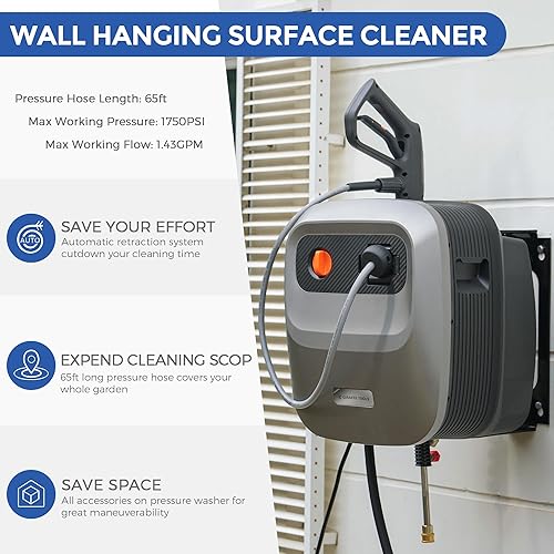 Miniatura 2 de Giraffe Tools Grandfalls - Lavadora a presión G20, montada en la pared, carrete de presión retráctil de 65 pies con soporte giratorio de 180,