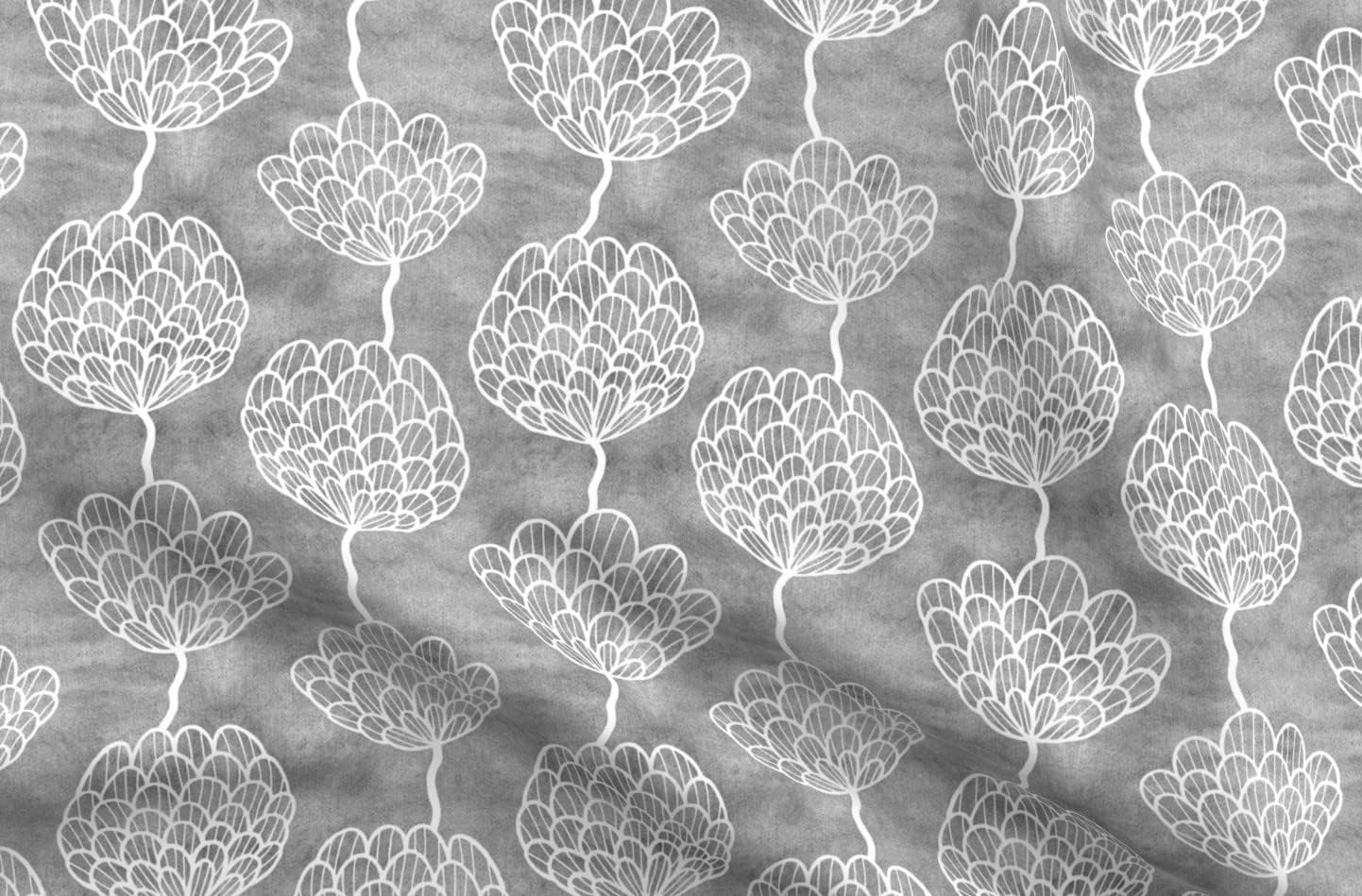 Spoonflower Fabric - Graphic Flowers Charcoal Floral Springtime Black White Grayscale Printed on Upholstery Velvet Fabric Fat Quarter - Upholstery Home Decor Bottomweight Apparel
