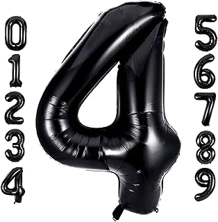 40 Inch Large Black Number 4 Balloon Extra Big Size Jumbo Digit Mylar Foil Helium Balloons for Birthday Party Celebration Decorations Graduations Wedding Anniversary Baby Shower Supplies Photo Shoot