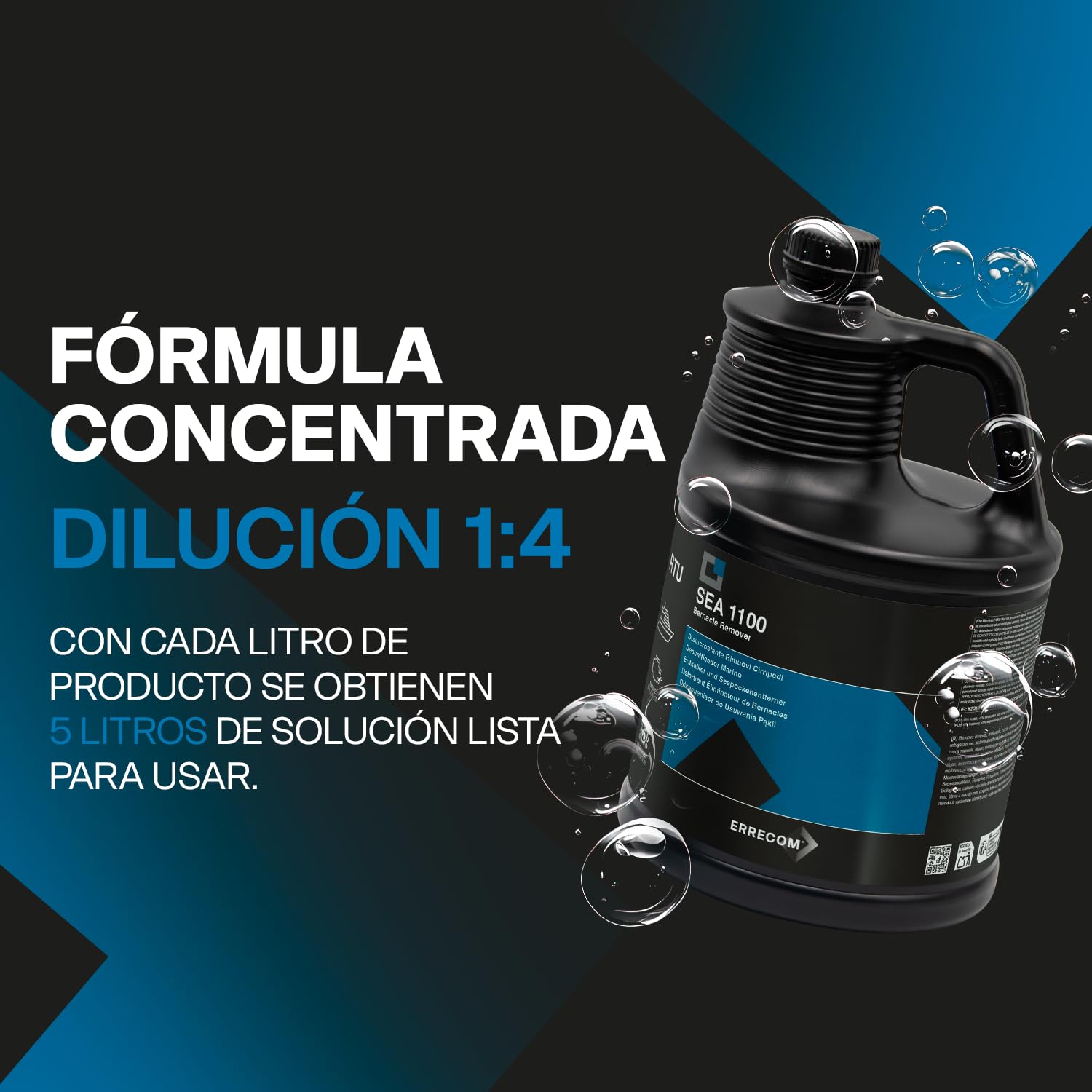 ERRECOM SEA 1100 Descalcificador Marino Concentrado – Elimina Incrustaciones Marinas, Cal, Algas y Mejillones Cebra de Intercambiadores de Calor, Motores Marinos, Tomas de Mar, Bombas y Cascos, 5 L | Desincrustante para eliminar los círculos