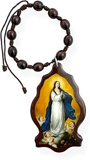Virgin Mary Immaculate Conception Brown Wood Medallion Hanging Home Blessing Car Auto Protection Medal Crib Medal Ornament Medallon Inmaculada Concepcion