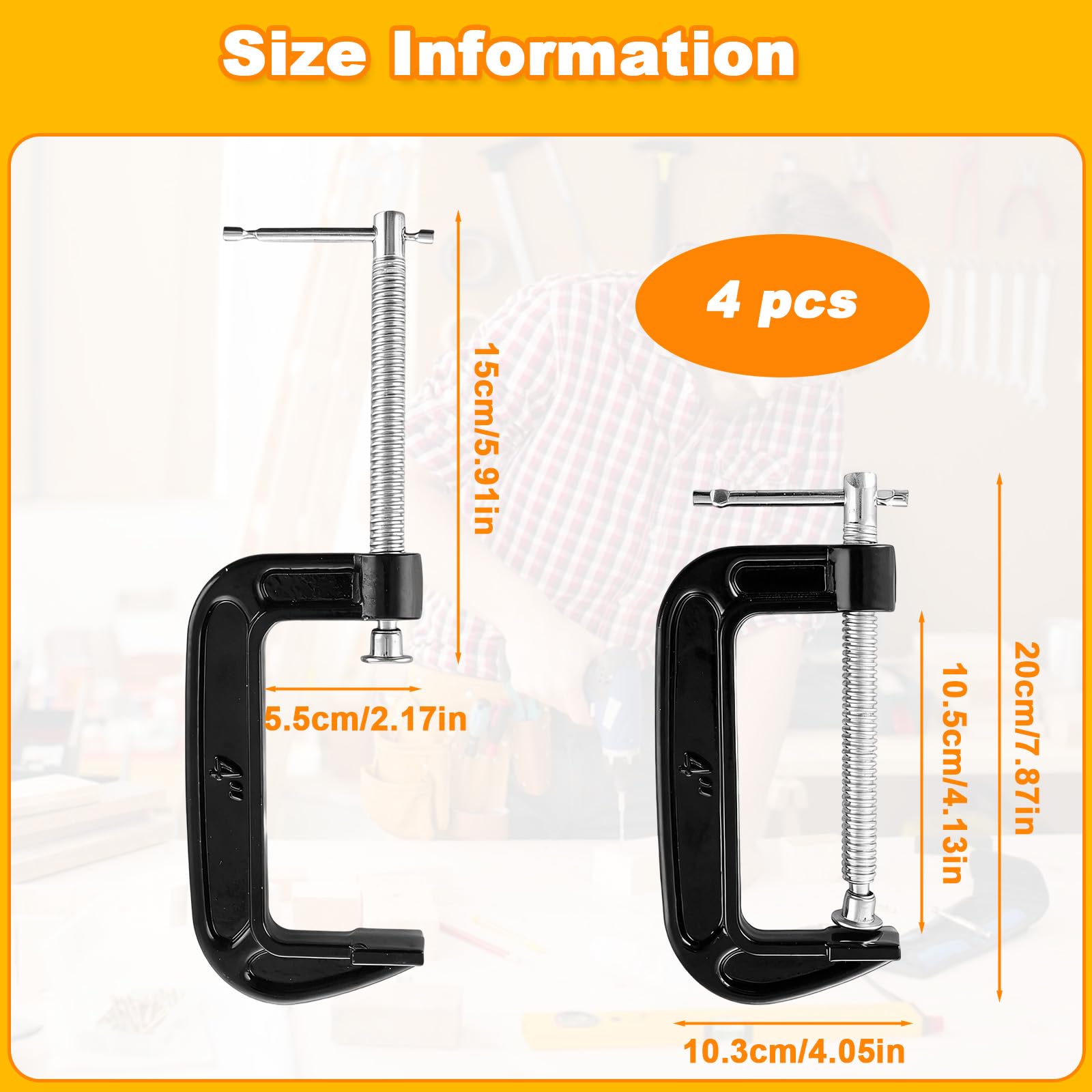 4 Piezas Abrazaderas en C de 4 Pulgadas, Sargentos de Apriete Metalicas de Acero Resistente, Abrazadera G de Hierro Fundido, Herramientas de Fijación Industrial para Carpintería,Soldadura,Construcción