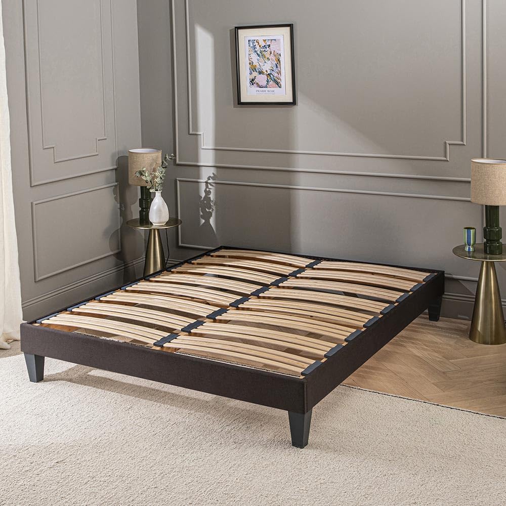 Olympe Literie | Sommier à Lattes en Bois 200x200 cm avec Pieds – Cadre de Lit Robuste et Stable – Hauteur 30 cm – Facile à Monter – Gris Anthracite