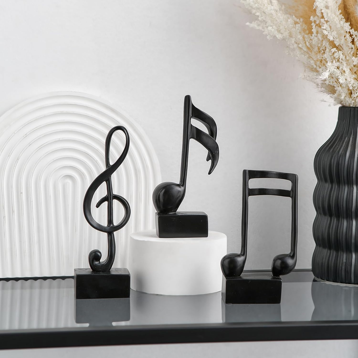3 Pieces Music Note Statue Home Decor Modern Living Room Decorations Black Sculpture for Office Bookshelf Music Room - Image 3