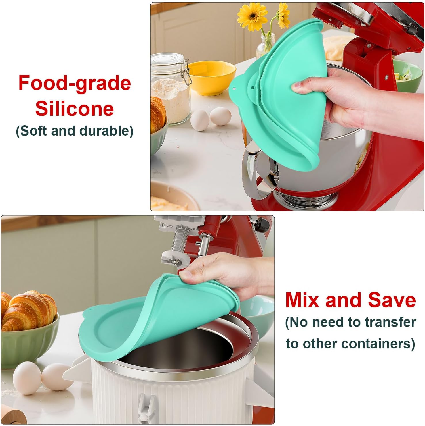 Silicone Covers for Kitchenaid Ice Cream Bowl, Silicone Lid Compatible with Kitchenaid Tilt-Head Stand Mixer 4.5-5 Quart Stainless Steel Bowls, Dishwasher Freezer Safe - Image 4