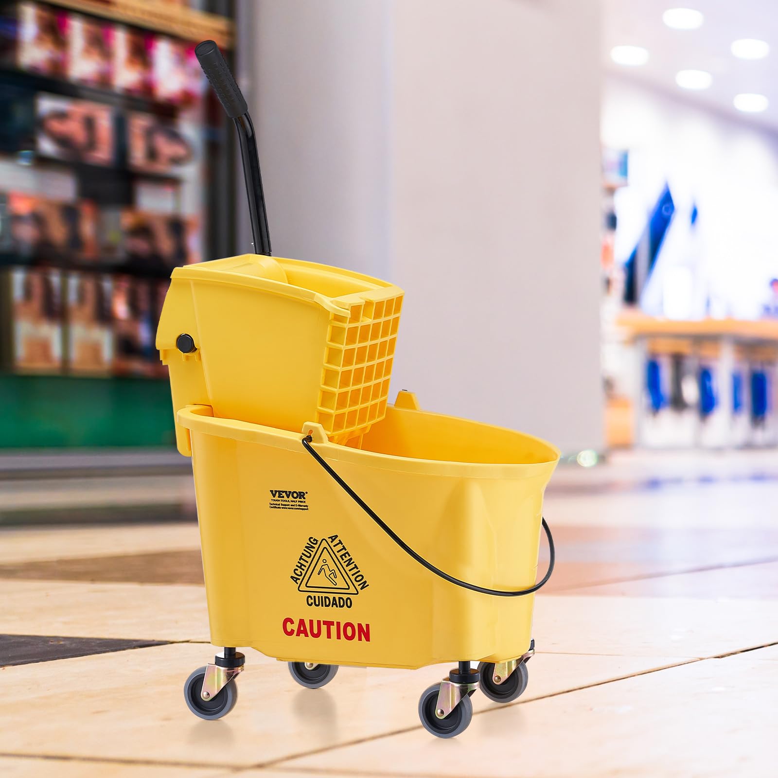 VEVOR Wischeimer Moppeimer mit Wringer, 26 QT Gewerblicher Wischeimer mit seitlicher Presspresse, Gelb