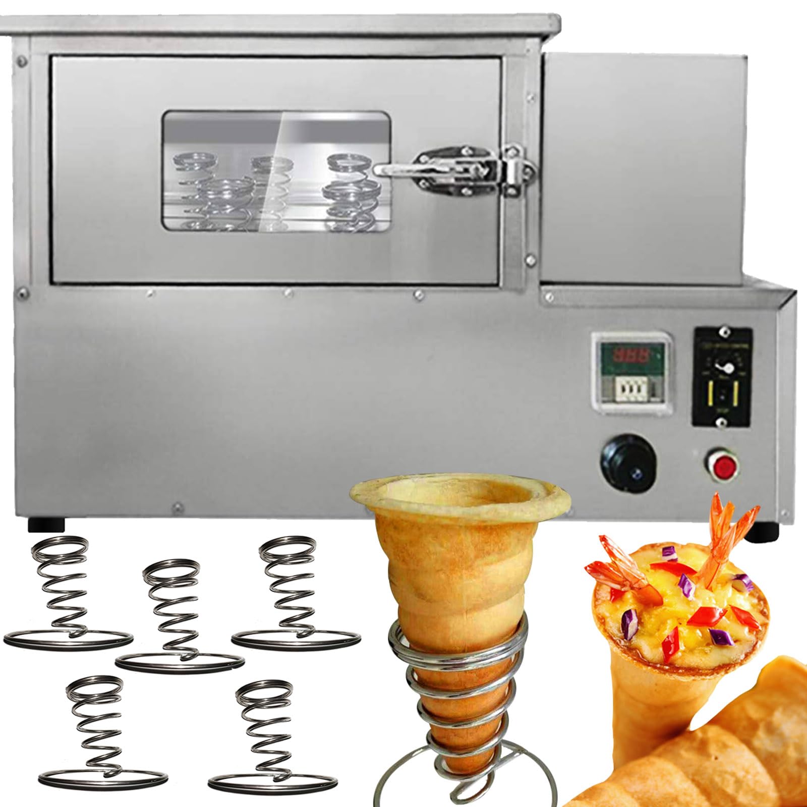 TXMACHINE® Pizza cone machine 4 cone maker Pizzelle Makers with pizza oven,display warmer,pizza cone making machine,4 shapes (220V/50HZ, oven)