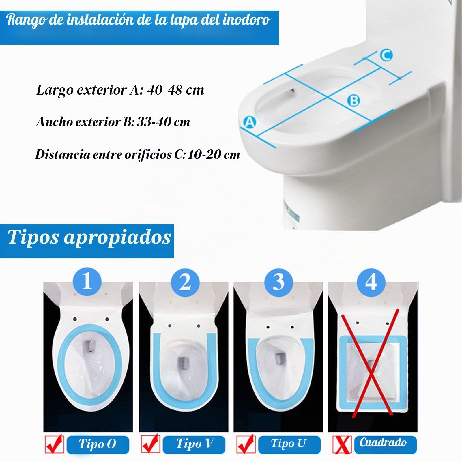Asiento Inodoro Tapa WC Estándar Cierre Suave Automático Antibacteriano Resina Bisagras INOX, Asiento cómodo, Calidad Robusta, de fácil Montaje