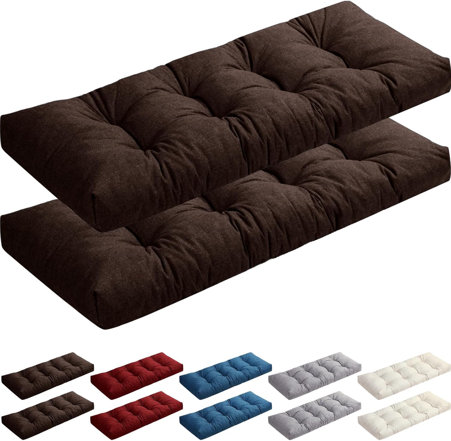 2 Pack Outdoor Patio Bench Cushions for Porch Swing Memory Foam Waterproof, Indoor Furniture Window Seat Bench Cushion Thicken Non Slip Pad Replacement, Backyard Garden(Brown,42x16 Inch)