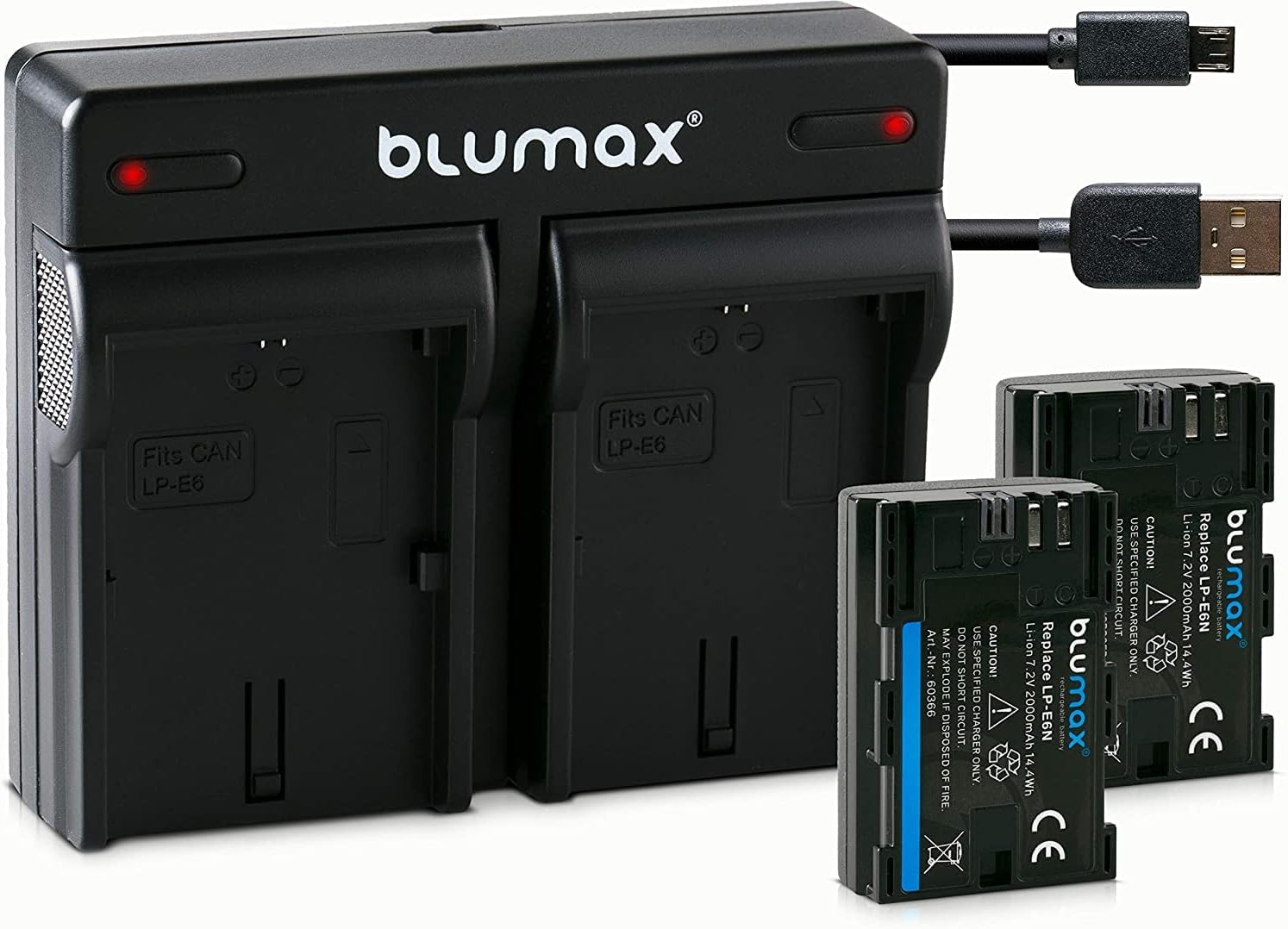 ENEGON Batería de Repuesto (Paquete de 2) y Cargador Doble rápido para Canon LP-E6, LP-E6N y