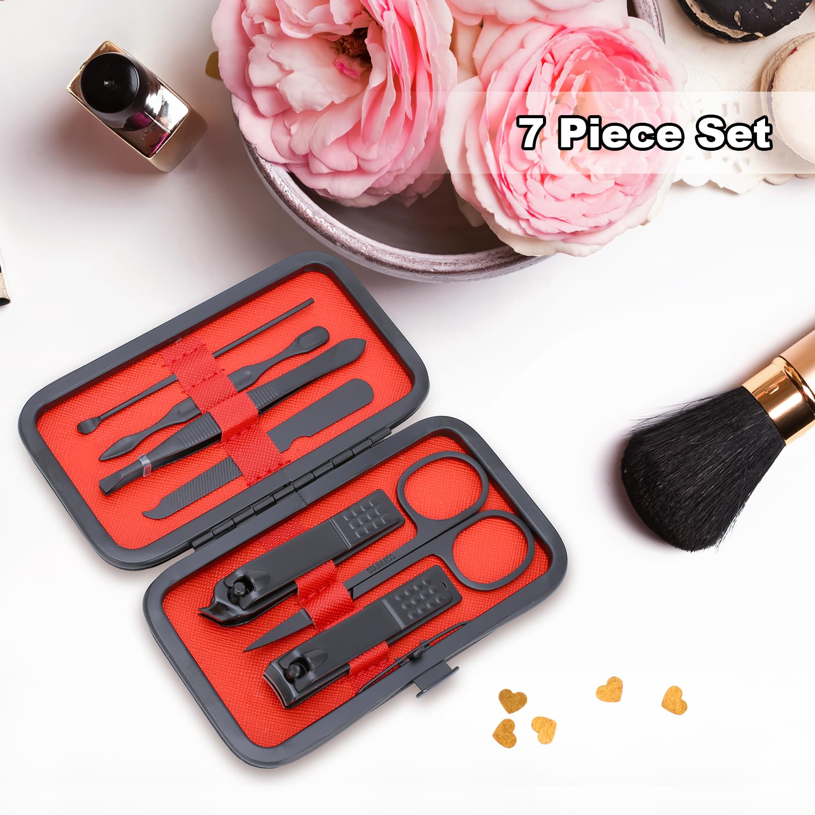 Manicure Set-Stainless Steel Nail Care Set-Professional 7 in 1 Ingrown Toenail Clipper Grooming Tool-Pedicure Kit & Toe Nail Cutter-Thick Nail Scissors Toiletries with Cuticle Trimmer (Black) 2