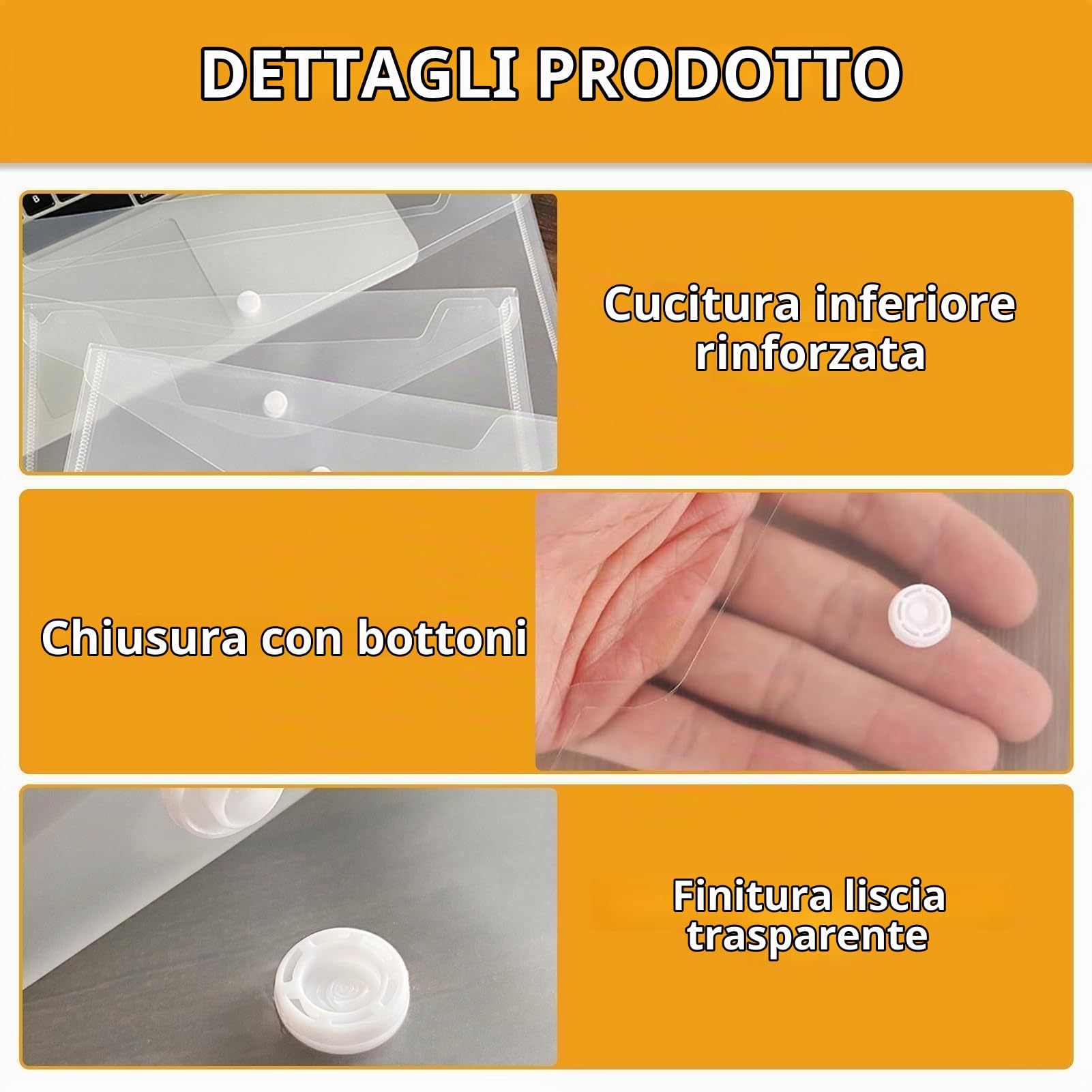 40 buste in plastica, formato A6, portadocumenti, impermeabili, con chiusura a bottone, per casa, ufficio, scuola, viaggi (set A)