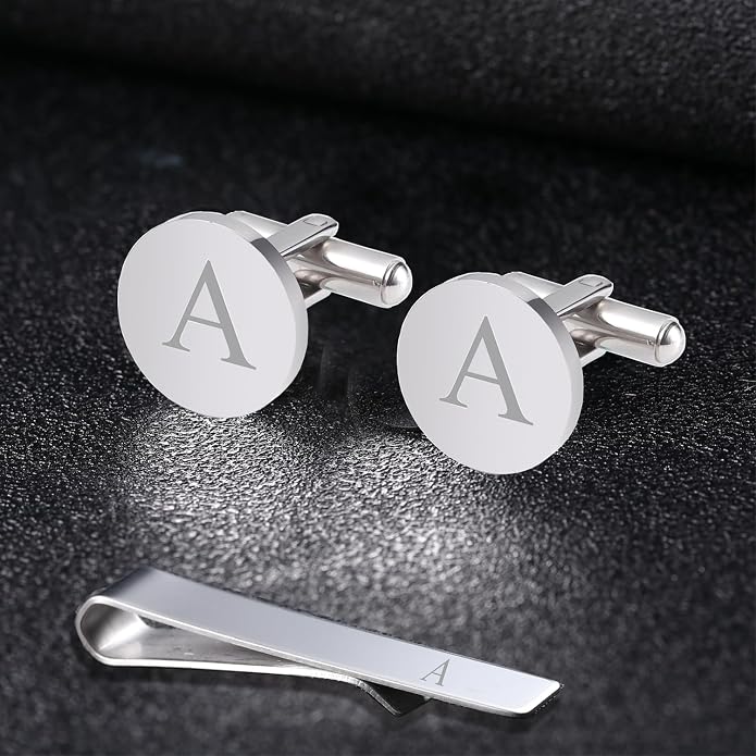 Set de gemelos y prendedor para hombre de acero inoxidable miniatura 2