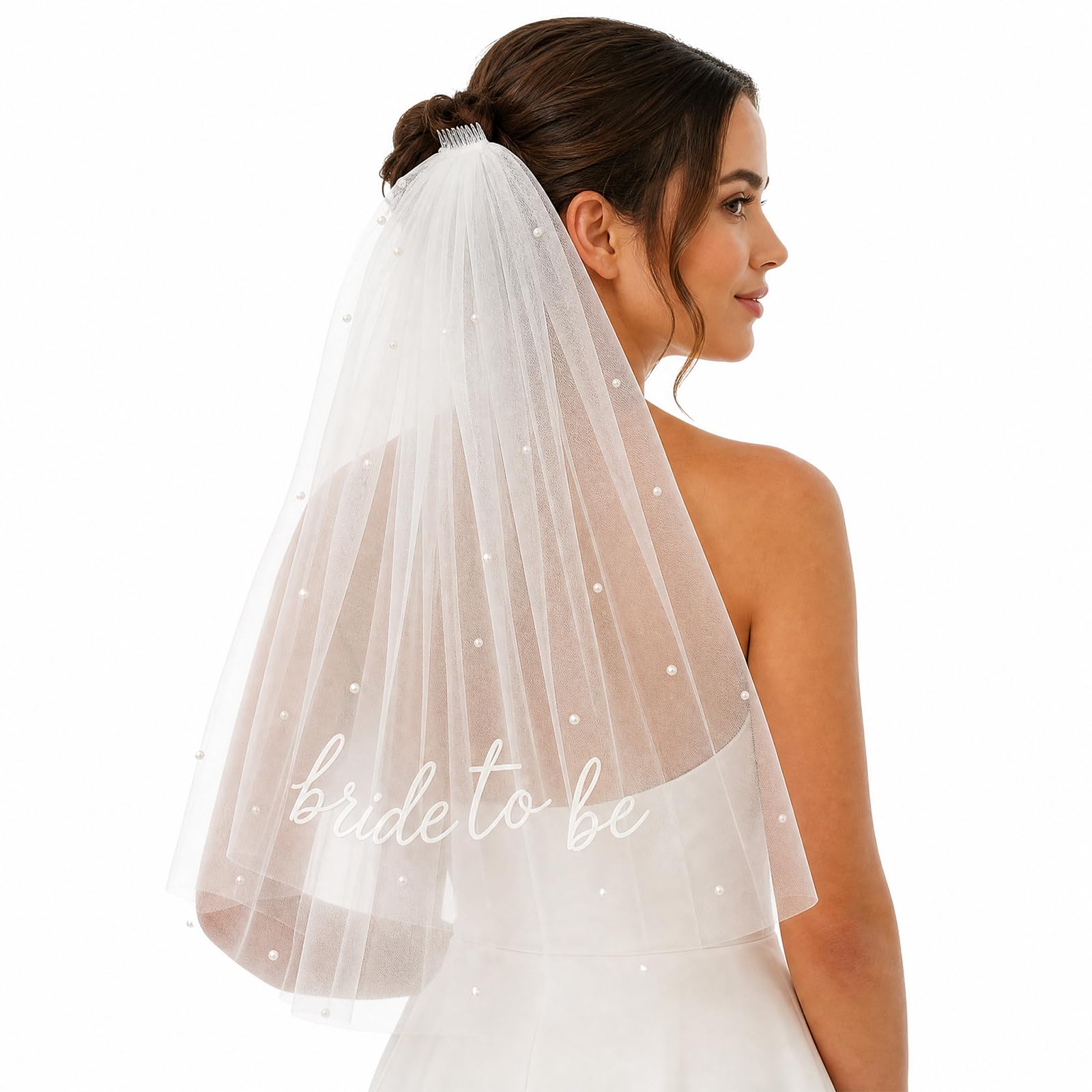 Koprek White Bride To Be Veil, Wedding Veil With Pearls And Hair Clips, Hen Do Veil For Brides, Bride To Be Decorations, Hen Party Accessories For Bachelorette Bridal Shower Engagement