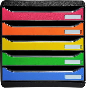 Exacompta - Ref 308798D - Iderama Collection - Big-Box Plus - 270 x 355 x 271mm in Size, Landscape, 5 Drawers Set, Suitable for A4+ Documents - Black/Harlequin