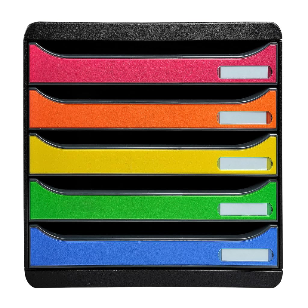 EXACOMPTA Module de classement à l'italienne 5 tiroirs BIG BOX Noir / Multicolore - 27 x 27,1 x 35,5 cm