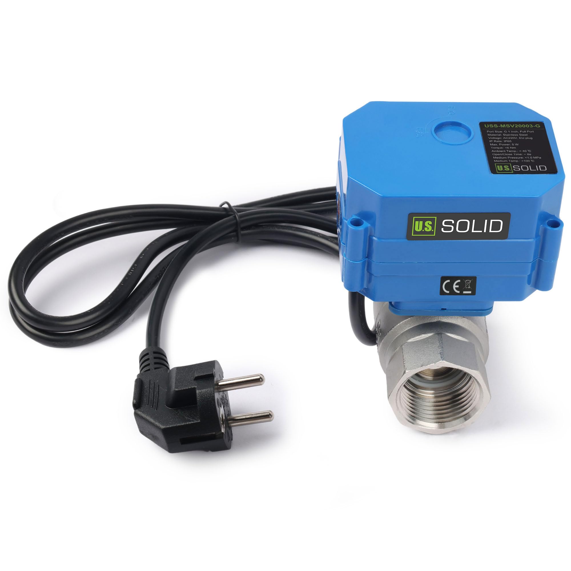 U.S. Solid Valvola a sfera motorizzata da 1" con spina 220VAC DN25 in acciaio inox, ritorno automatico, normalmente chiuso