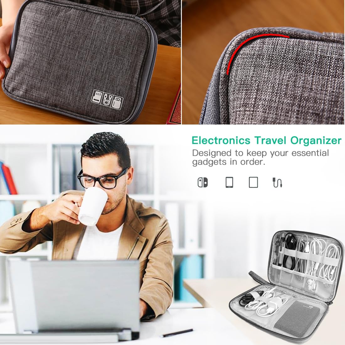 Sac De Rangement Câbles SOBEAU - Organisateur Tech Portable Noir
