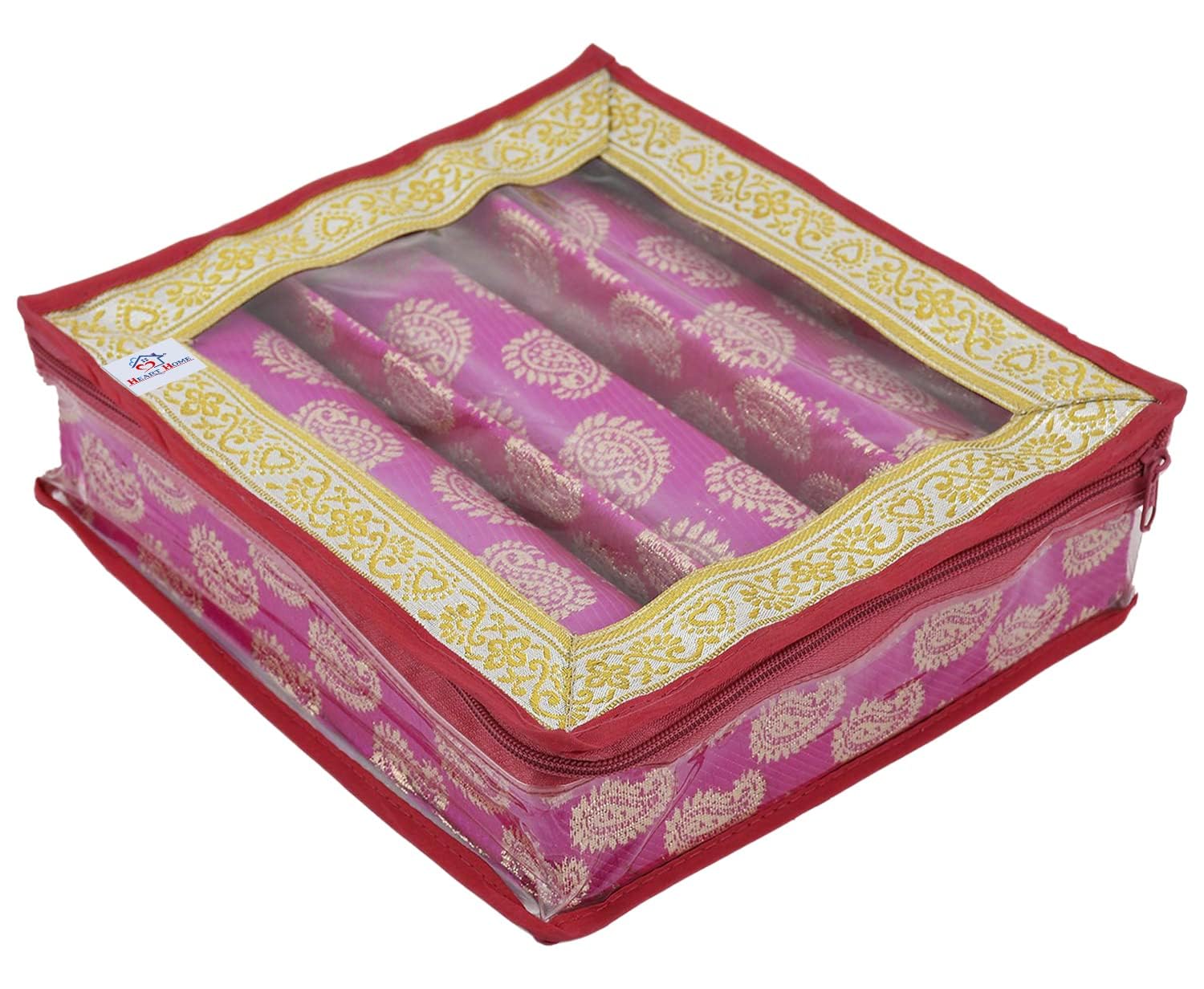 abhiswaabhiswa Feather Design Laminated 3 Rod Box, Organizer For Bangle, Watches, Bracelets, Jewellery With Tranasparent Top (Pink)