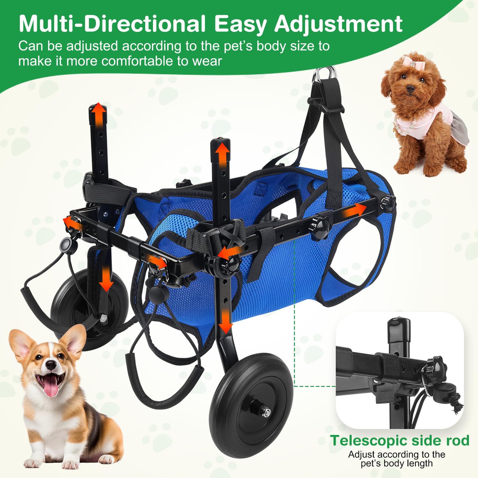 Fauteuil roulant réglable pour petits animaux de compagnie - Support de la jambe arrière pliable avec roues - Taille M - Aide à la mobilité pour pattes arrière paralysées (S)