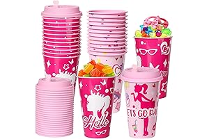 Pink Princess Party Cups with Lids