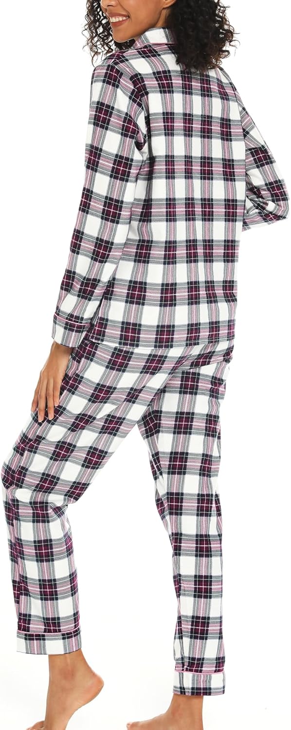 ENJOYNIGHT Womens Cotton Flannel Pajamas Set Long Sleeve Button Down Sleepwear Set - Image 5