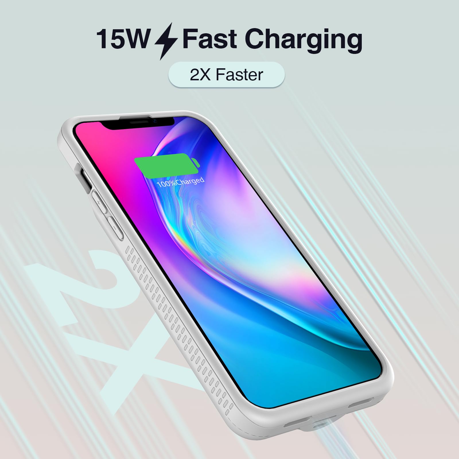 KKD Charging Case for iPhone 12 Pro Max,15W Fast Charging Real 8000mAh Smart Battery Charger Case with TPU Anti-Slip Design and Anti-Abrasion Flocking for iPhone 12 Pro Max Gray