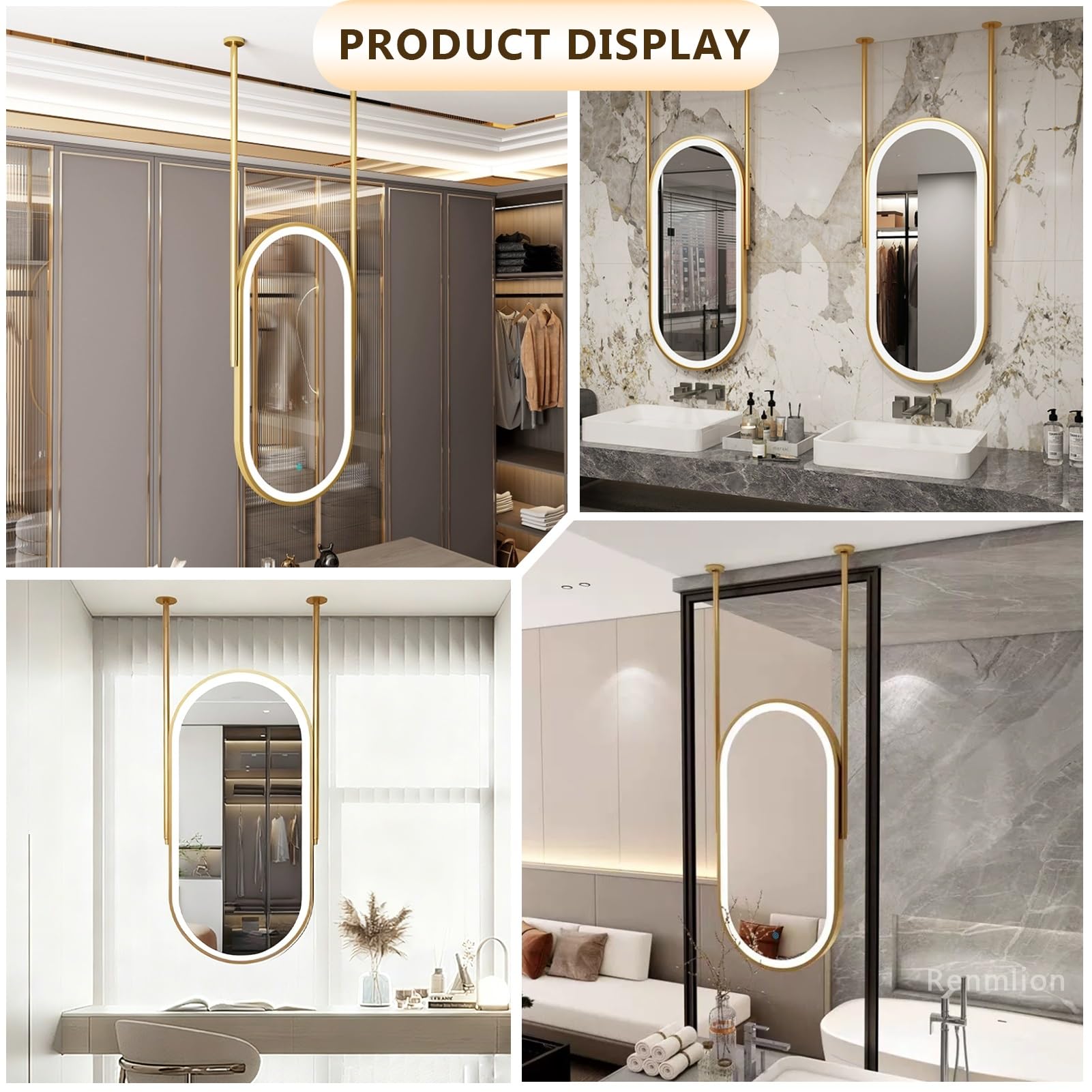 d Ovale Specchio da bagno Vani Specchio da parete con luci dimmerabili in 3 colori in metallo e specchio da trucco galleggiante (50 cm x 70 cm) perfetto per decorazioni moderne