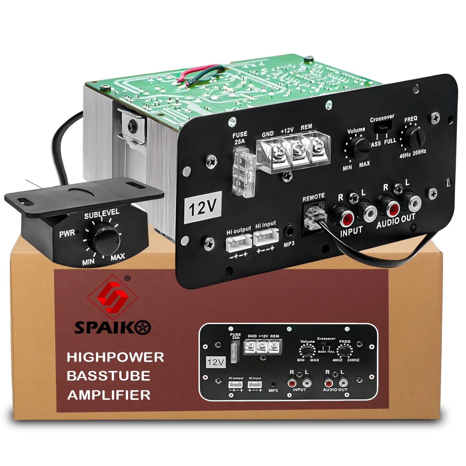 SPAIKO 12V Dual Channel 120W Car Multi Channel Amplifier Stereo Power Mono Amp Audio, Bass Sub Woofer Kit, Monoblock, Class AB, Mosfet Power Supply with Volume Controler