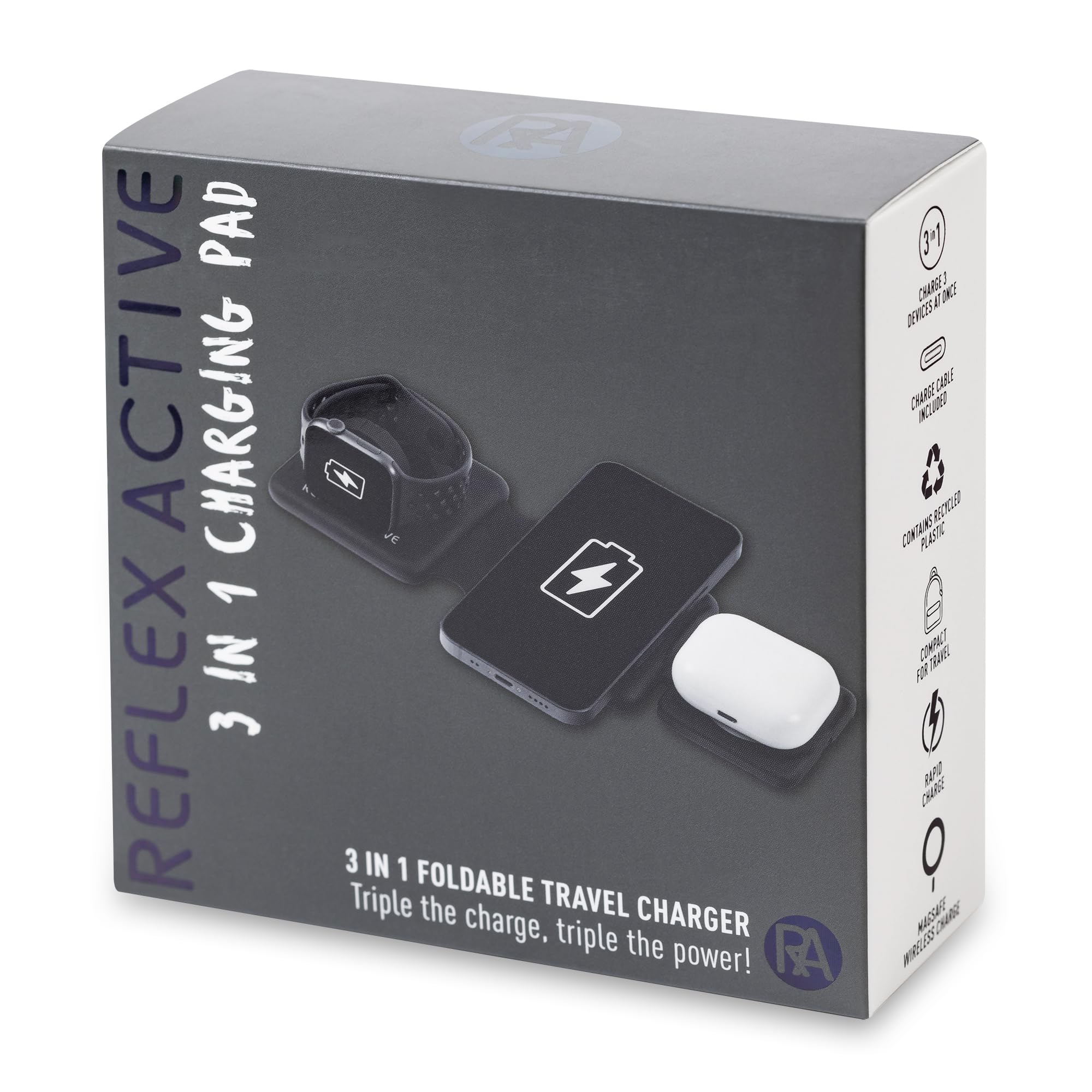 Reflex Active Compatto Wireless Qi Pieghevole 3 in 1 Tappetino Di Ricarica Da Viaggio