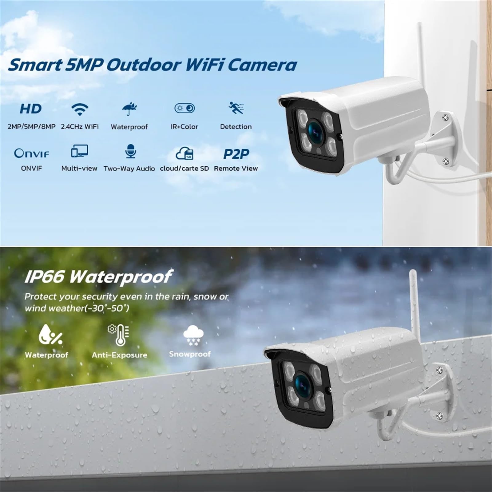 Kamera bezpieczeństwa, 2MP HD IP Camera Outdoor 4MP 1080P WiFi Home Security Wireless Surveillance Bullet Waterproof Video Camara(2MP NO SD Card)
