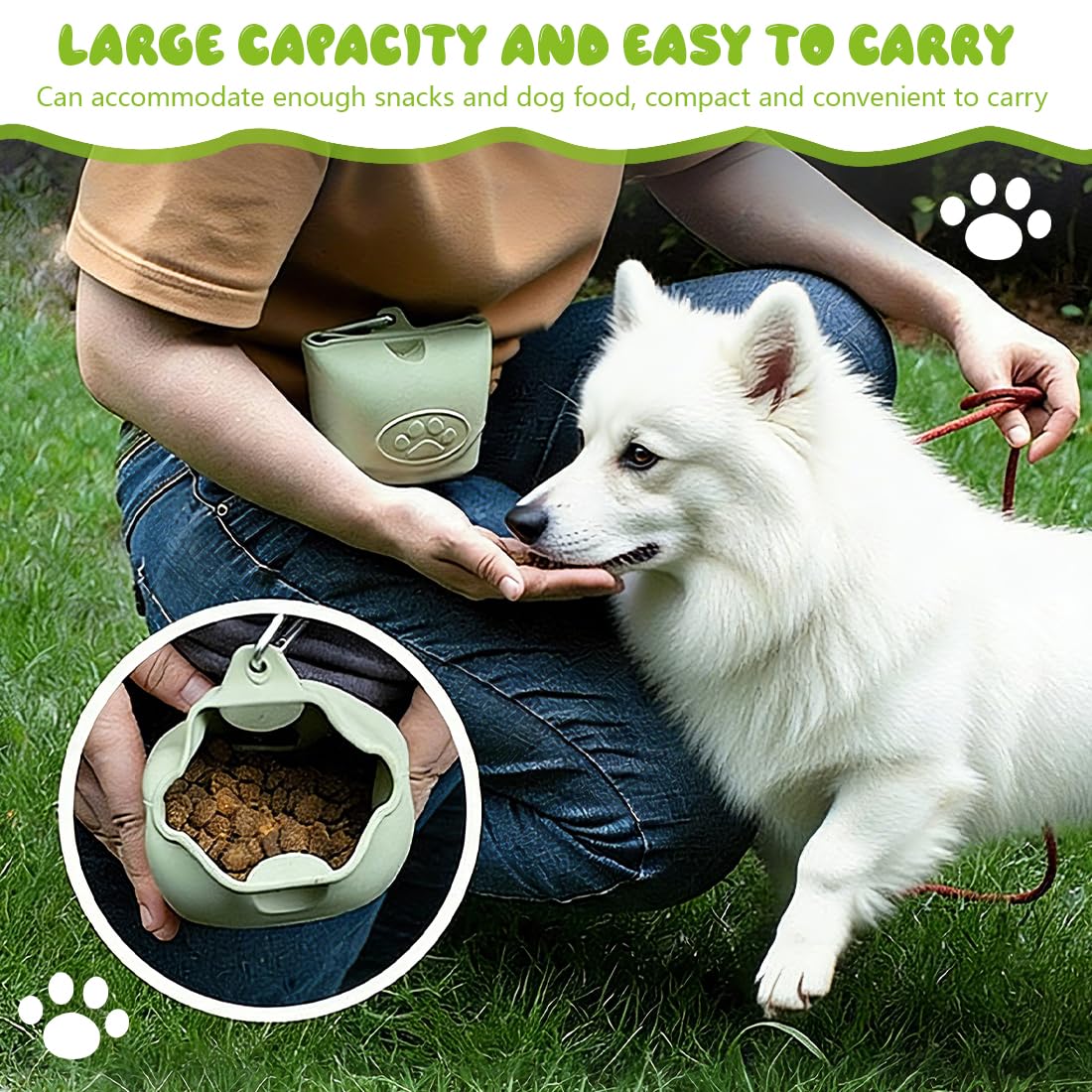 Porta Premietti per Cani, Custodia in Silicone per crocchette per Cani, Contenitore Portatile per l'addestramento Comoda Chiusura con Fibbia Magnetica e Clip in Vita