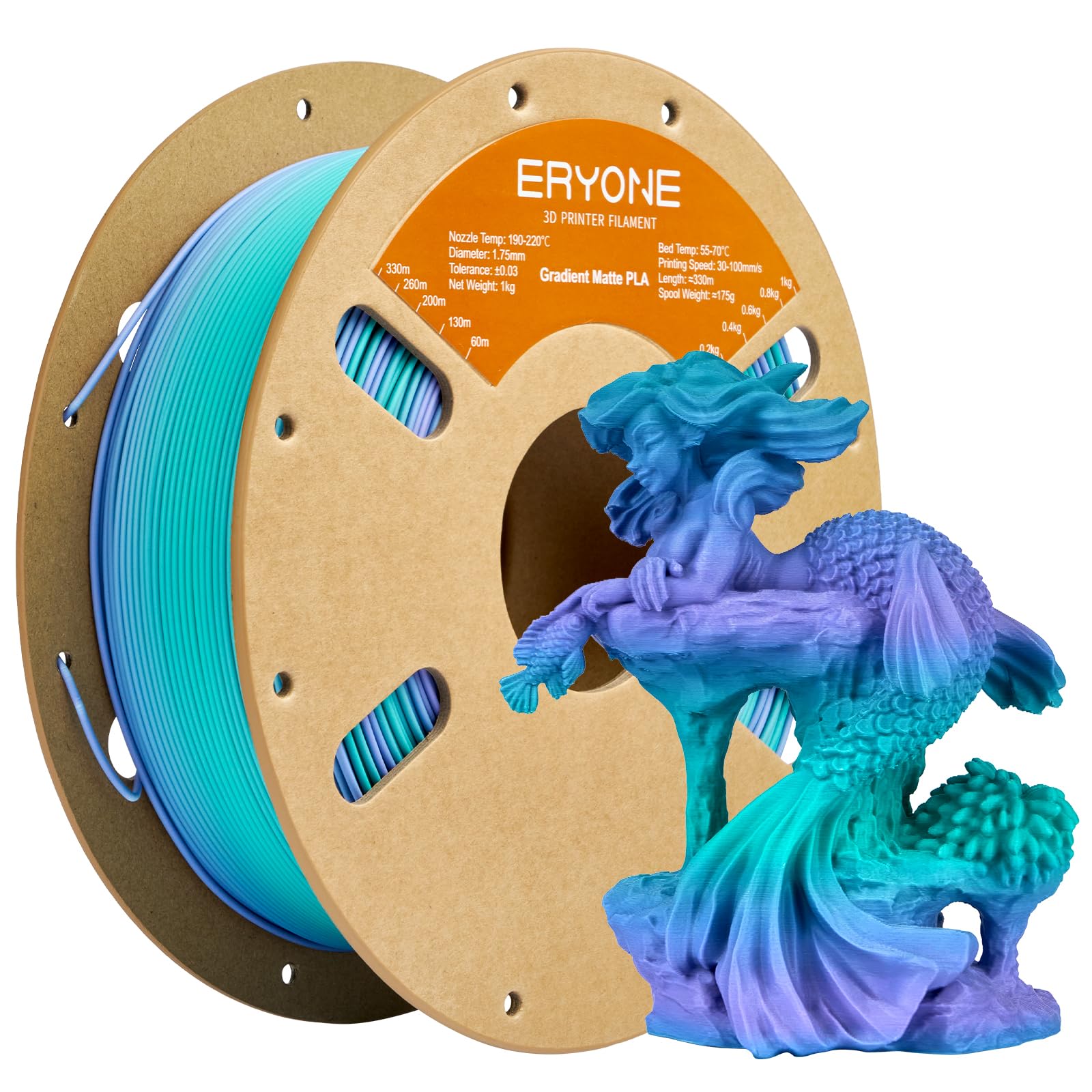 ERYONE Matte Gradient Rainbow 3D Printer PLA Filament 1.75 +/- 0.03mm, Matte Multicolor Filament PLA 1KG(2.2LBS) Spool, Dreamland (Blue Green Purple)