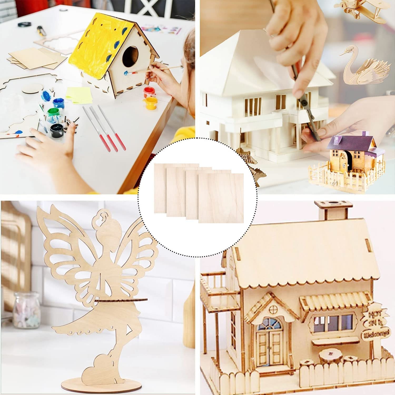 10 fogli di compensato di grandi dimensioni, fogli di tiglio, spessore 0,2 mm, quadrati, in legno grezzo, for fai da te, pittura, modellismo, traforo, incisione, decorazione for la casa(20 * 20cm)