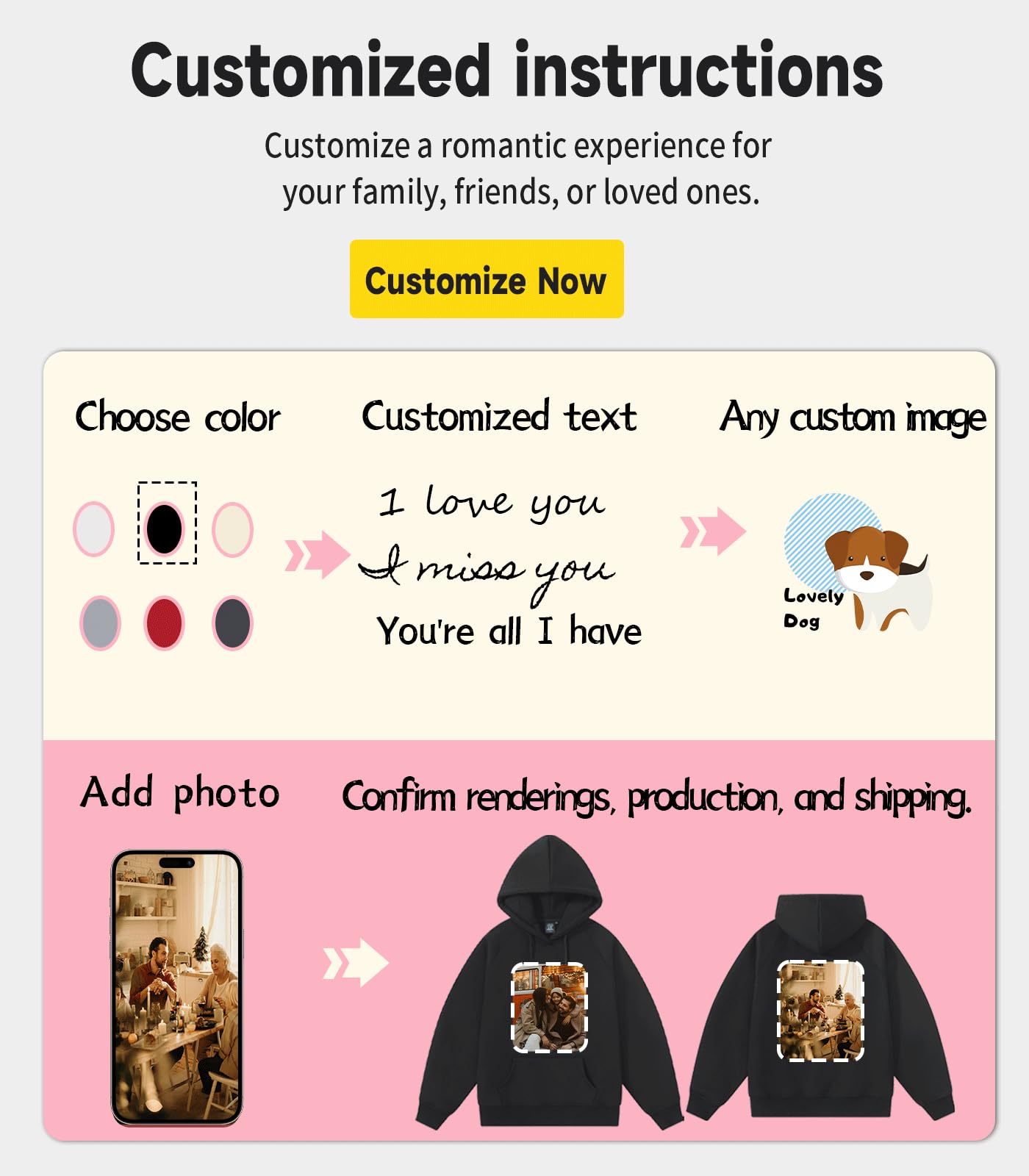 Yacheng Personalizzato Felpa,Unisex,Felpe con Cappuccio E Giacche Personalizzabili Puoi Stampare Le tue Immagini,Testi O Loghi sul Davanti E sul Retro.