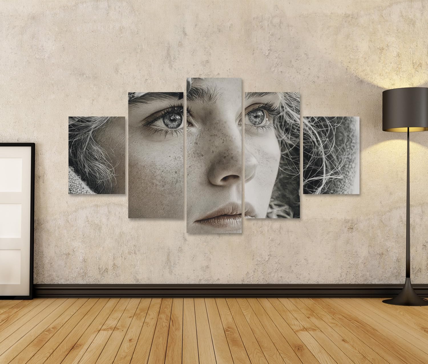 islandburner Bild auf Leinwand Faszinierendes Bleistift-Porträt Wandbild für Wohnzimmer Für Kunstliebhaber - 5-teilig