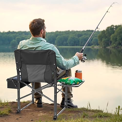 Miniatura 9 de Sillas de campamento de gran tamaño, soporte resistente de 500 libras, silla de directores con respaldo acolchado y brazo sillas deportivas con