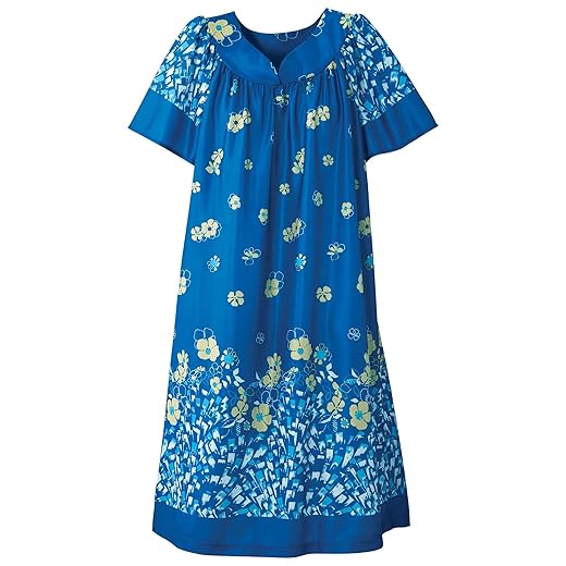 National Polyester Slip-On Dress - Easy Care Fabric, Gathered Yokes, Feminine Floral Print Women's Lounger, Bl Falling Flor, Large