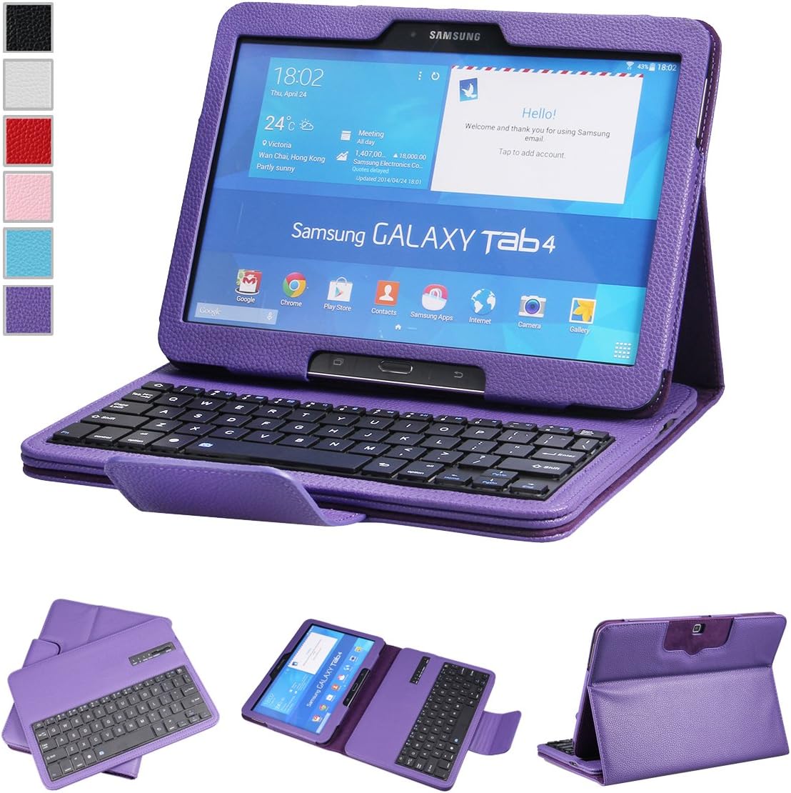 NEWSTYLE Removable Wireless Bluetooth Keyboard ABS Plastic Laptop Stylish Keys and Protective Case For Samsung Galaxy Tab 3 10.1" 10.1 inch Tablet P5200 & Galaxy Tab 4 10.1 inch Tablet SM-T530 T531 T535 (Purple)