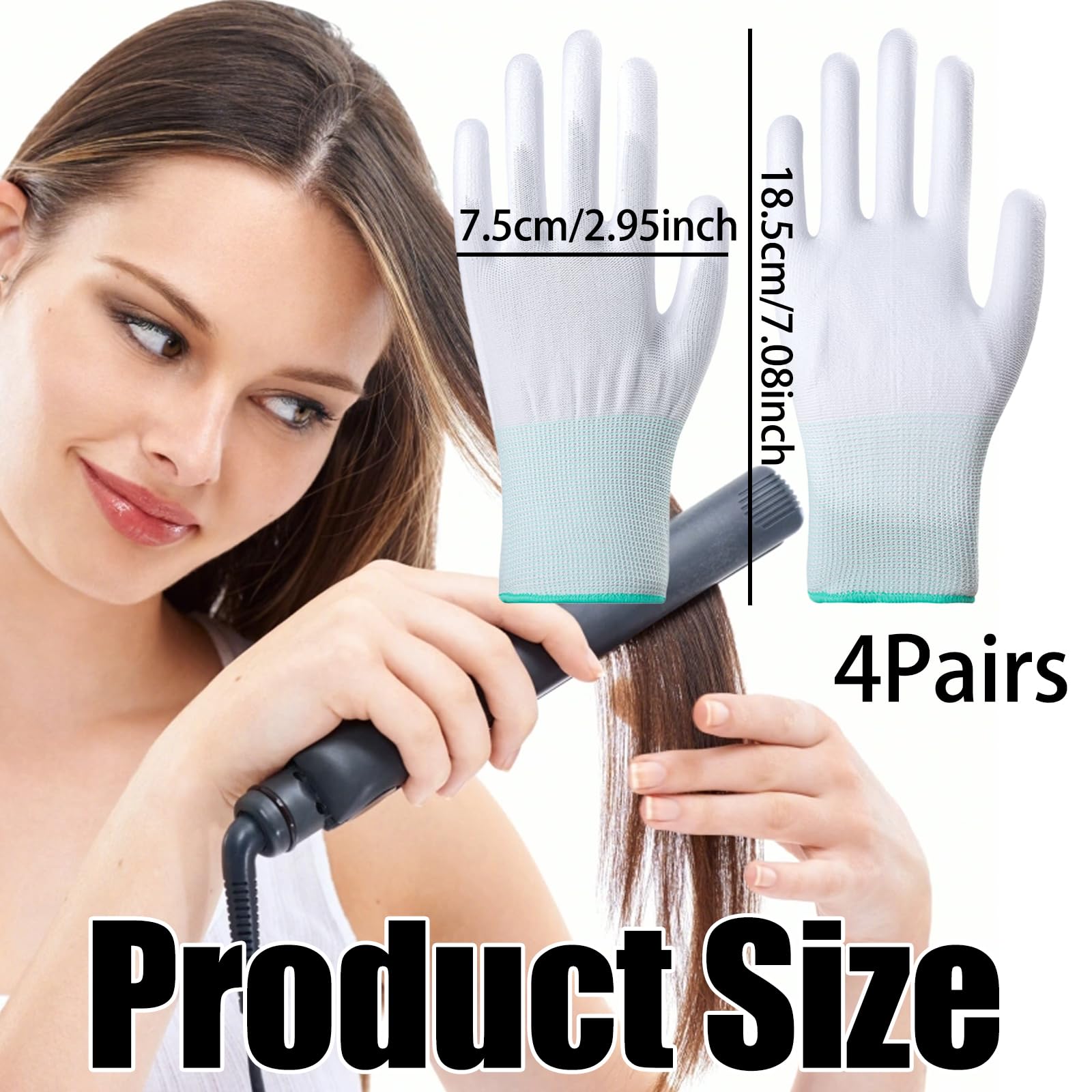 4paires Gants de Coiffure,Gant Thermiques avec Doigts en Silicone,Gants Contre la Chaleur de Protection,Gant Isolants pour Lisseurs,Bâtons Bouclés,pour Main Gauche,Droite