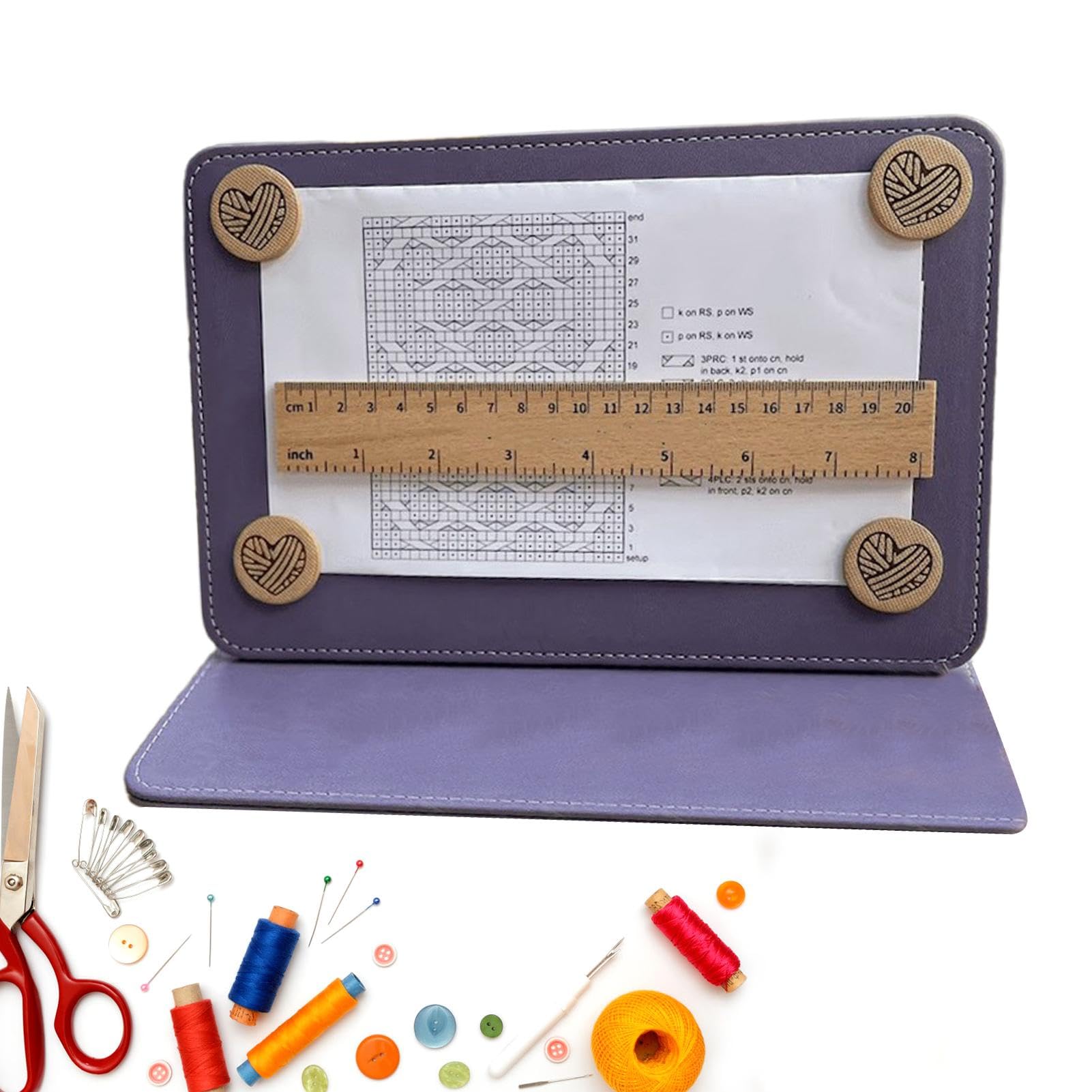 Porte-Modèle Magnétique En Cuir Pour Tricot Et Crochet - Support De Patron Avec Règle Magnétique Pliable