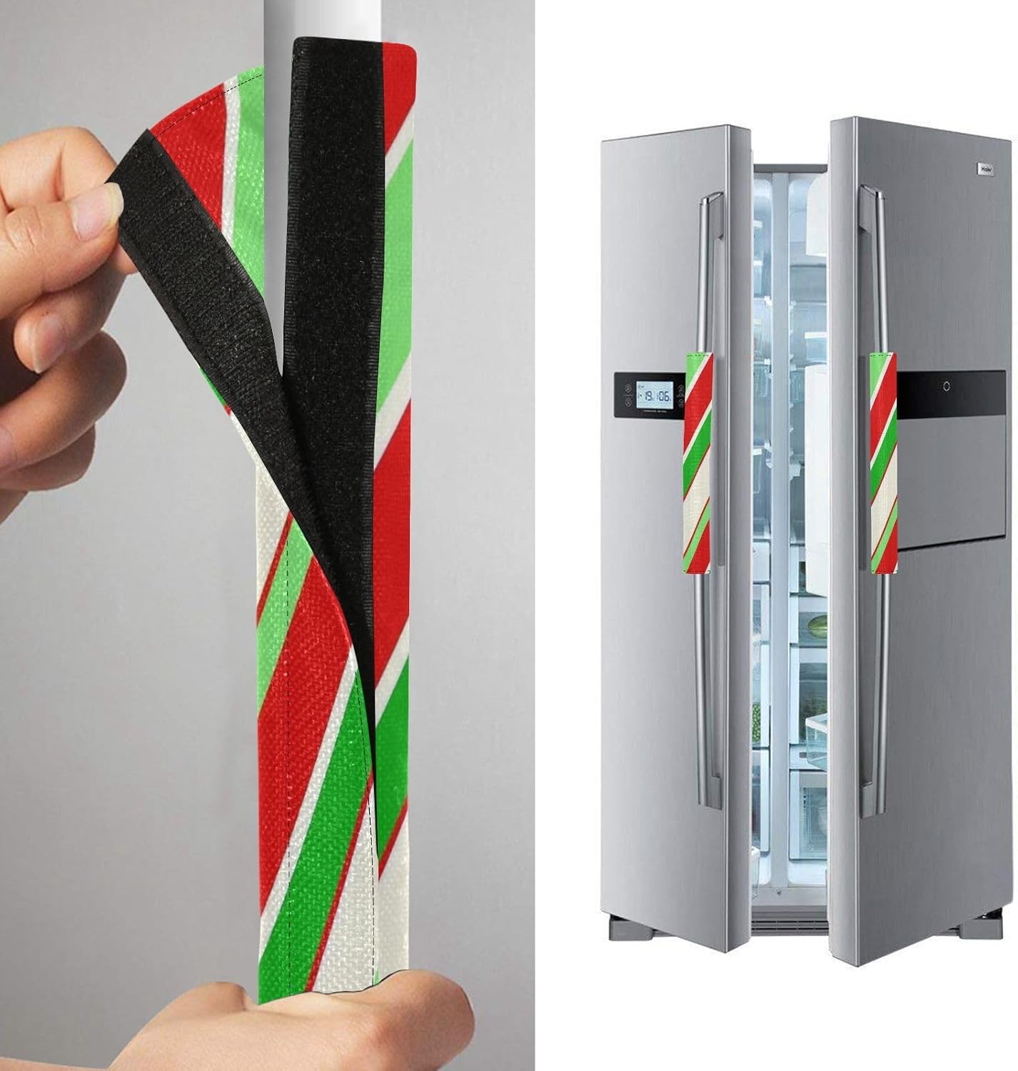 Caikeny Refrigerator Door Handle Covers 2PCS Christmas Candy Cane Kitchen Appliance Handles Winter Xmas Red Green Strips Protector Gloves Door Cloth Home Decor for Fridge Oven Dishwasher Microwave image 4