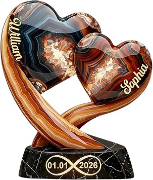 Together Forever - Personalized Two Heart Couple Plaque, Two Heart Couple Plaque, Custom Love Keepsake For Valentine, Anniversary, Romantic Valentine Gift For Boyfriend, Husband From Wife