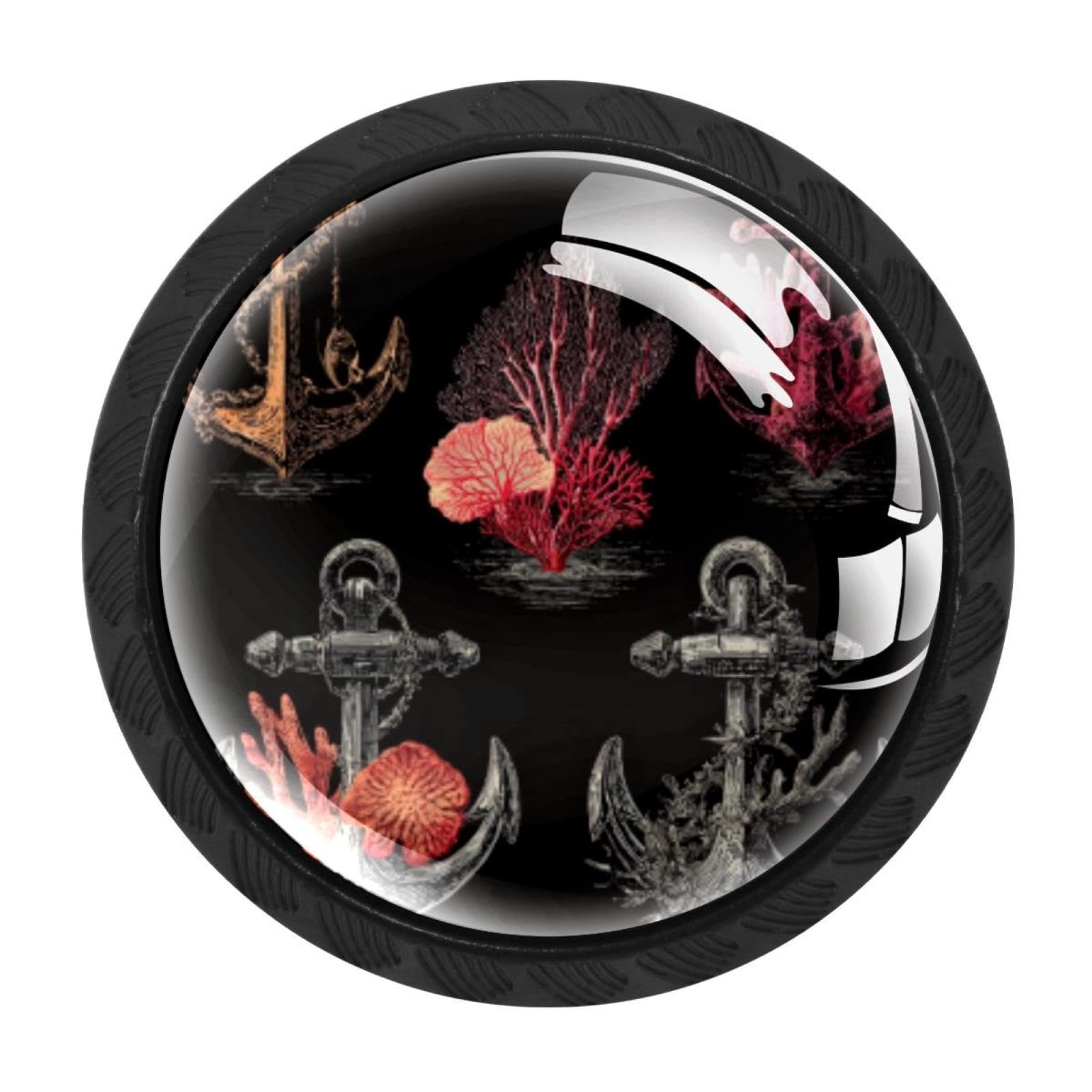 CHENZZZZ Nautical Anchors and Corals (3) Colorful Drawer Pulls 4 Pcs Handle Glass Door Cabinet Knobs Home Office Kitchen Wardrobe Cupboard Hardware for Dresser Drawers