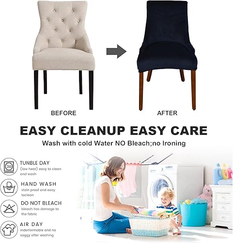 Vista 61 de MIFXIN Funda de terciopelo para silla con respaldo de ala, elástica, lavable, protector de asiento para comedor, banquete, decoración de fiesta